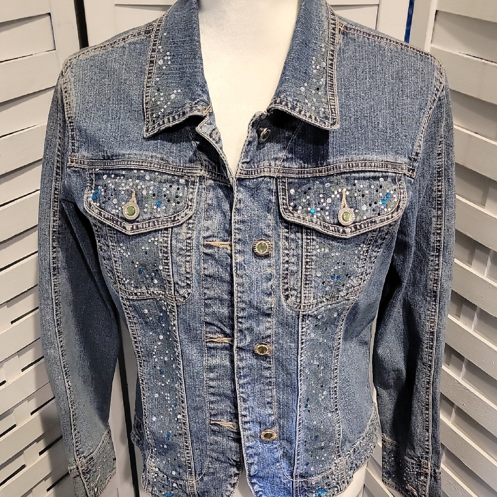 ETHYL Vintage Rhinestone Bedazzled Denim Jacket Size Medium